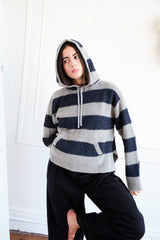 Sal Striped Hoodie Textured Merino - Navy/Dove