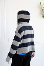 Sal Striped Hoodie Textured Merino - Navy/Dove