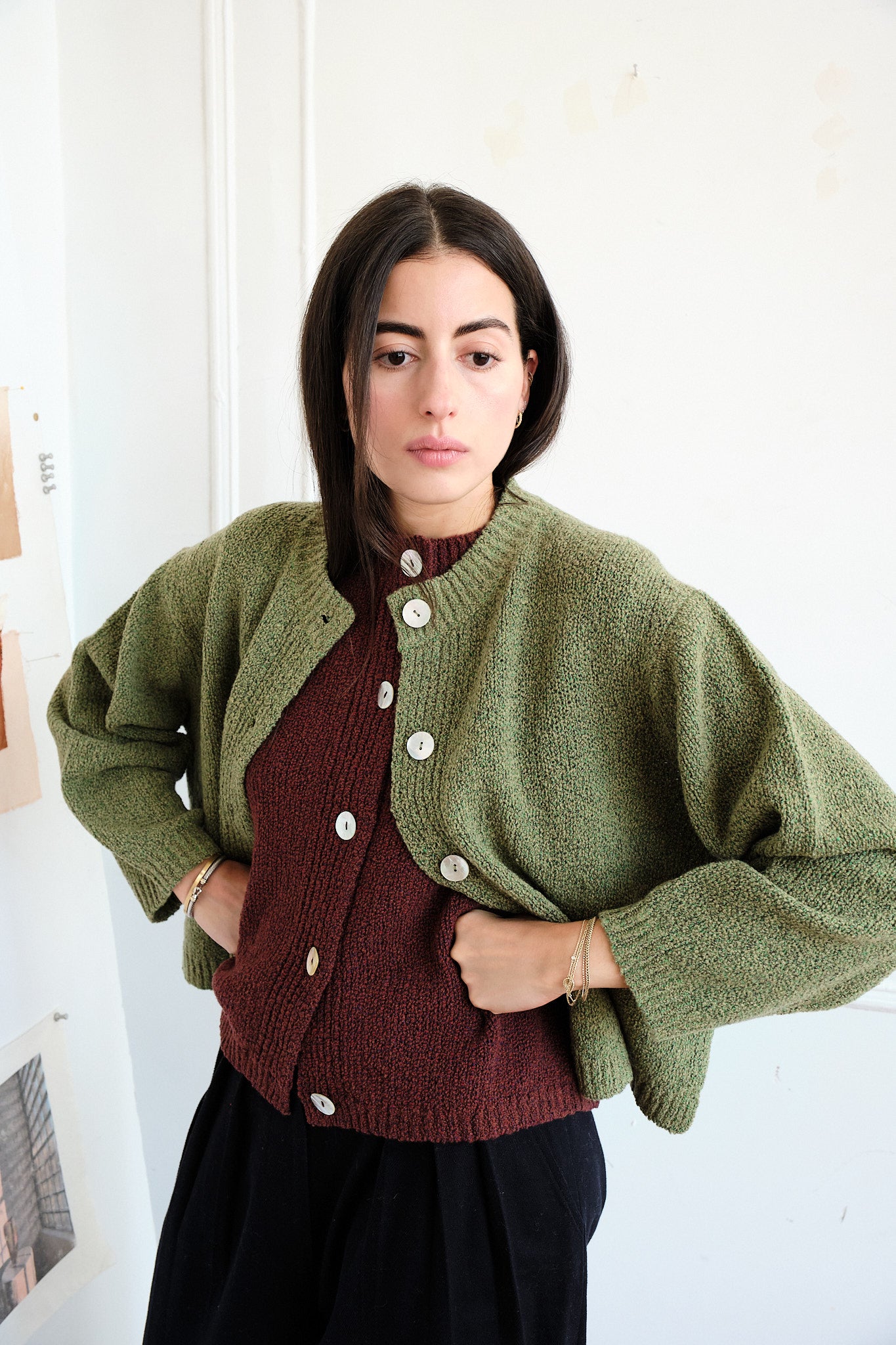 Sheba Cardigan Textured Merino - Moss Speckle