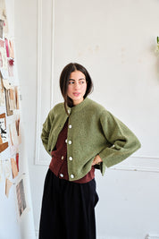 Sheba Cardigan Textured Merino - Moss Speckle