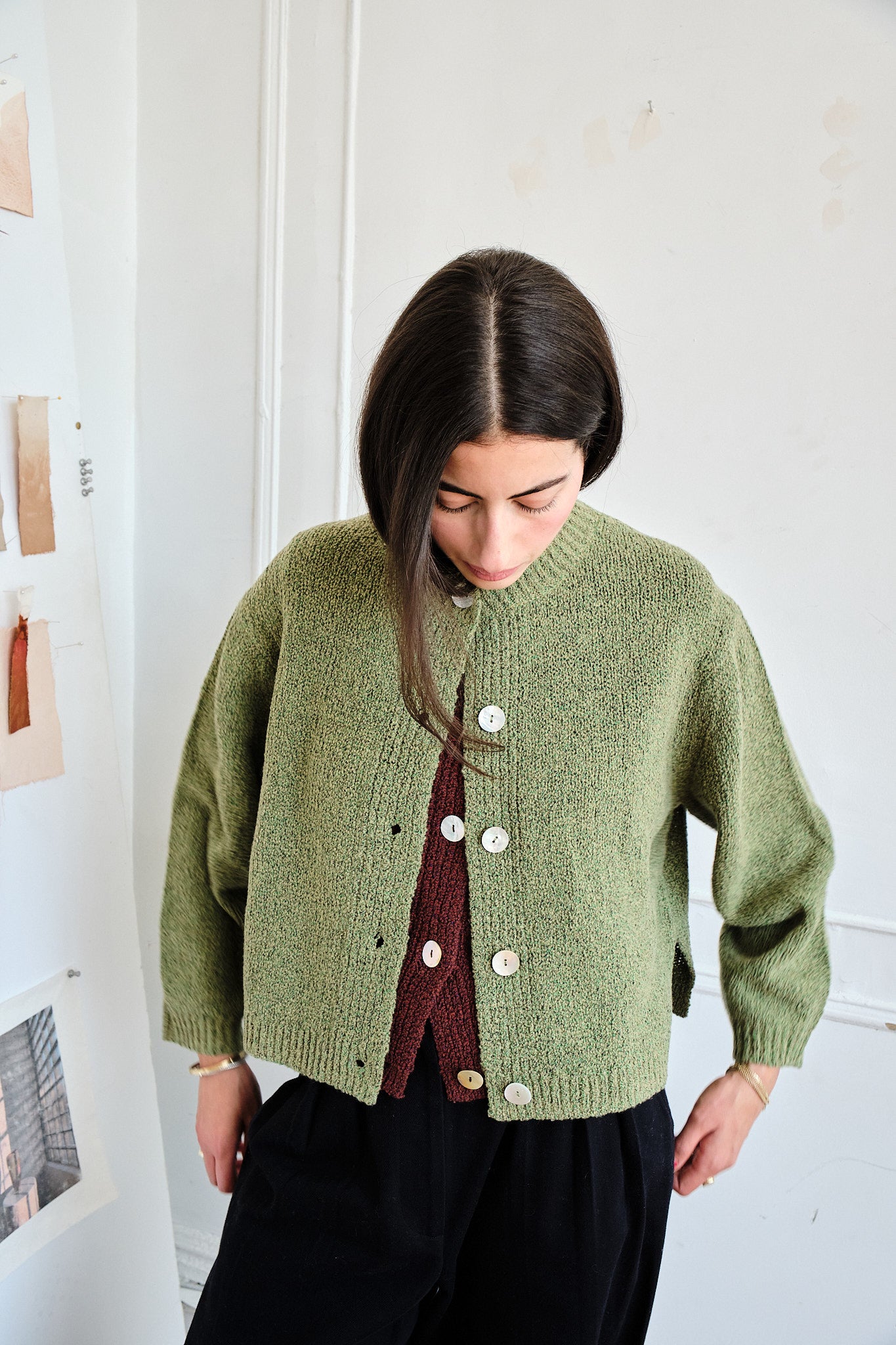Sheba Cardigan Textured Merino - Moss Speckle