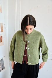 Sheba Cardigan Textured Merino - Moss Speckle
