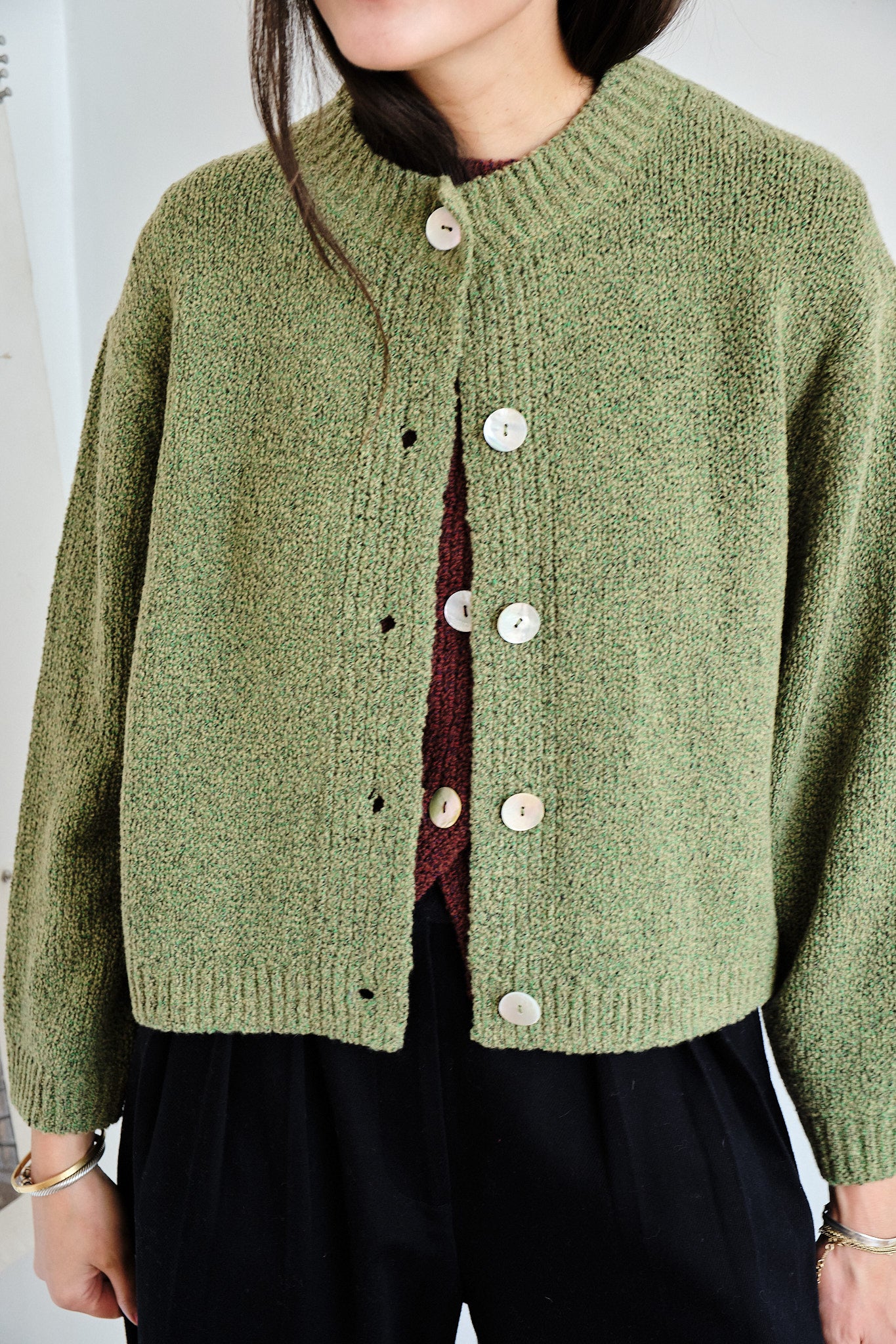 Sheba Cardigan Textured Merino - Moss Speckle