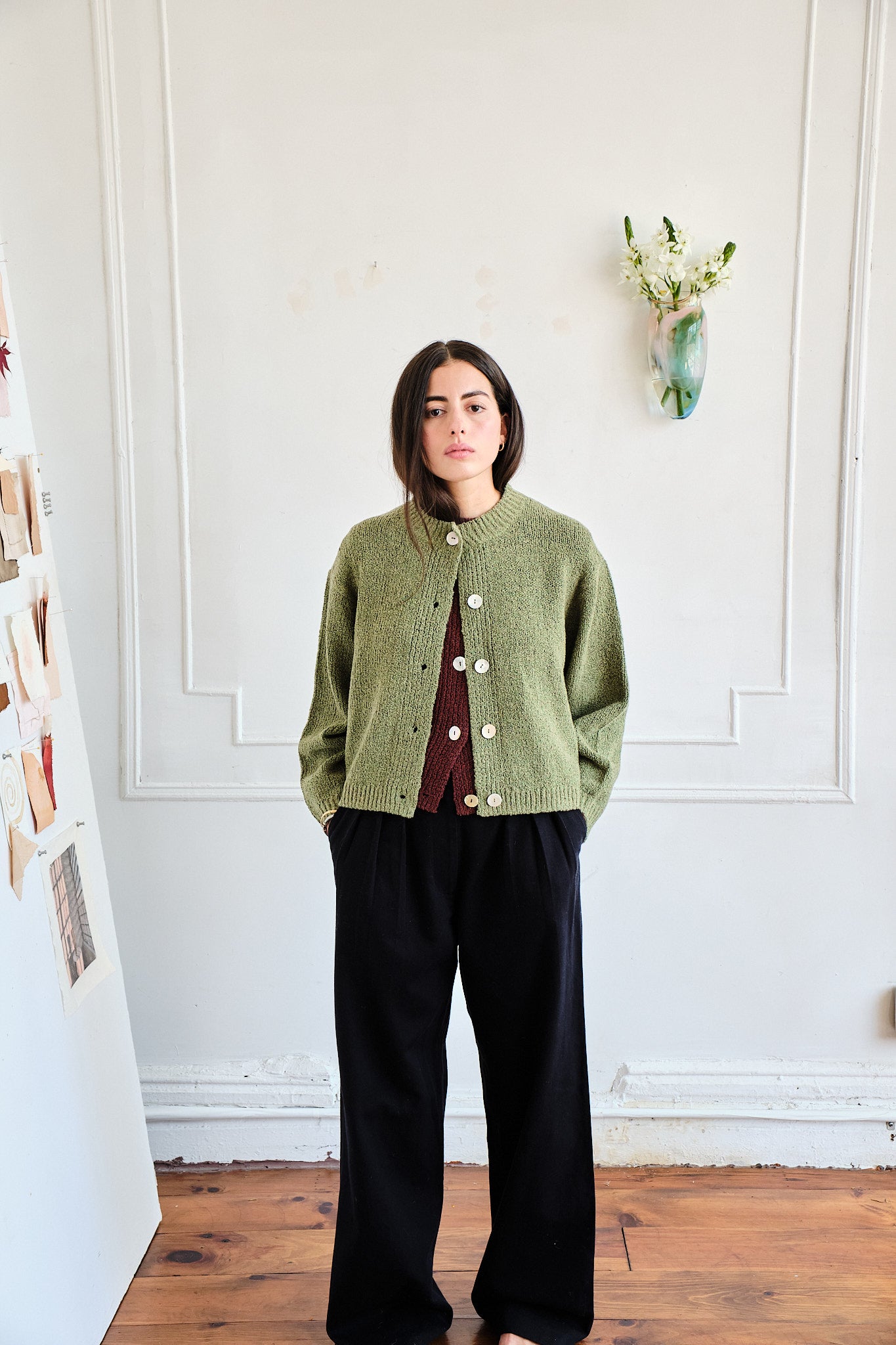 Sheba Cardigan Textured Merino - Moss Speckle