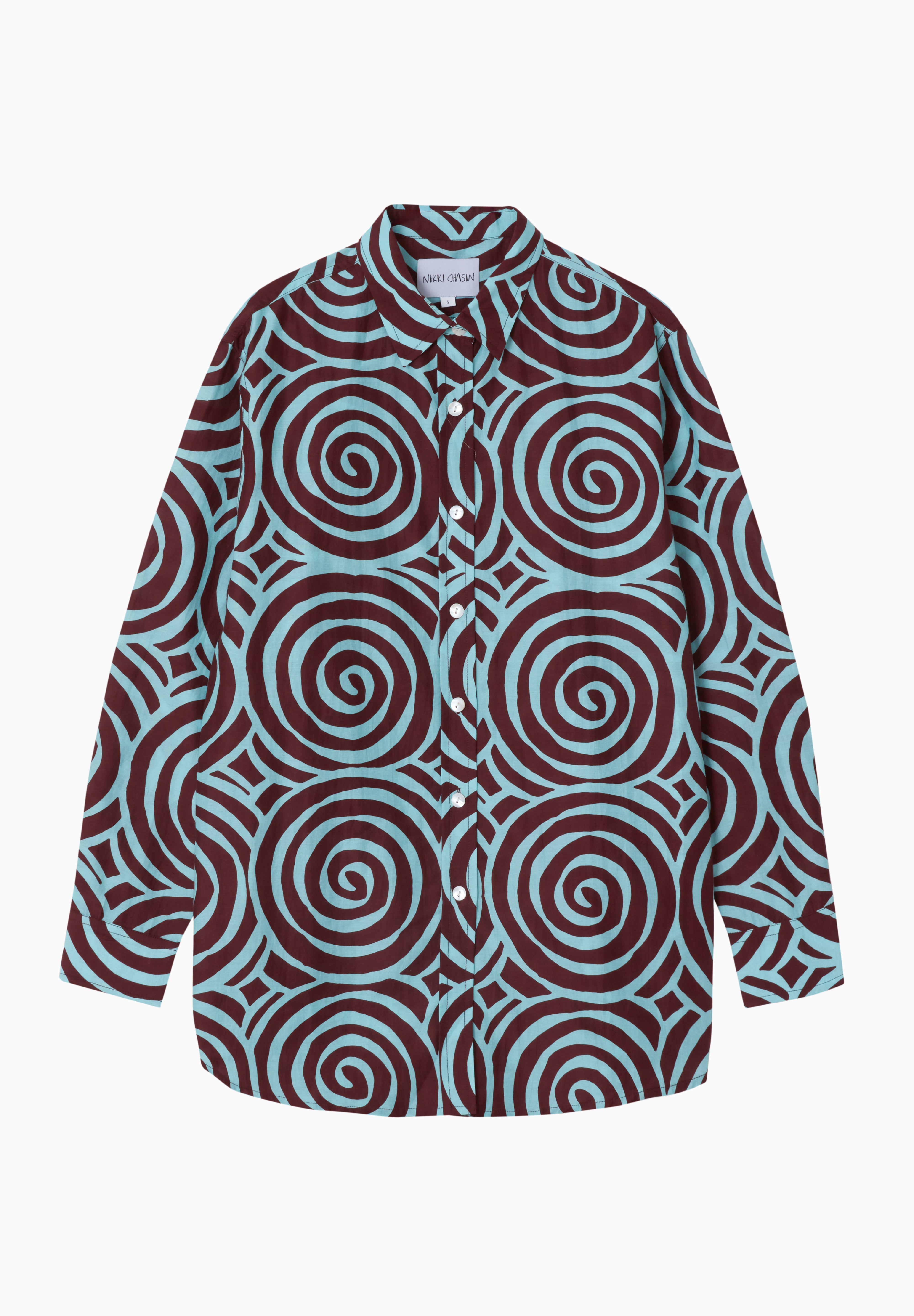 Nestor Buttondown Cotton/Silk - Spiral Sky/Burgundy