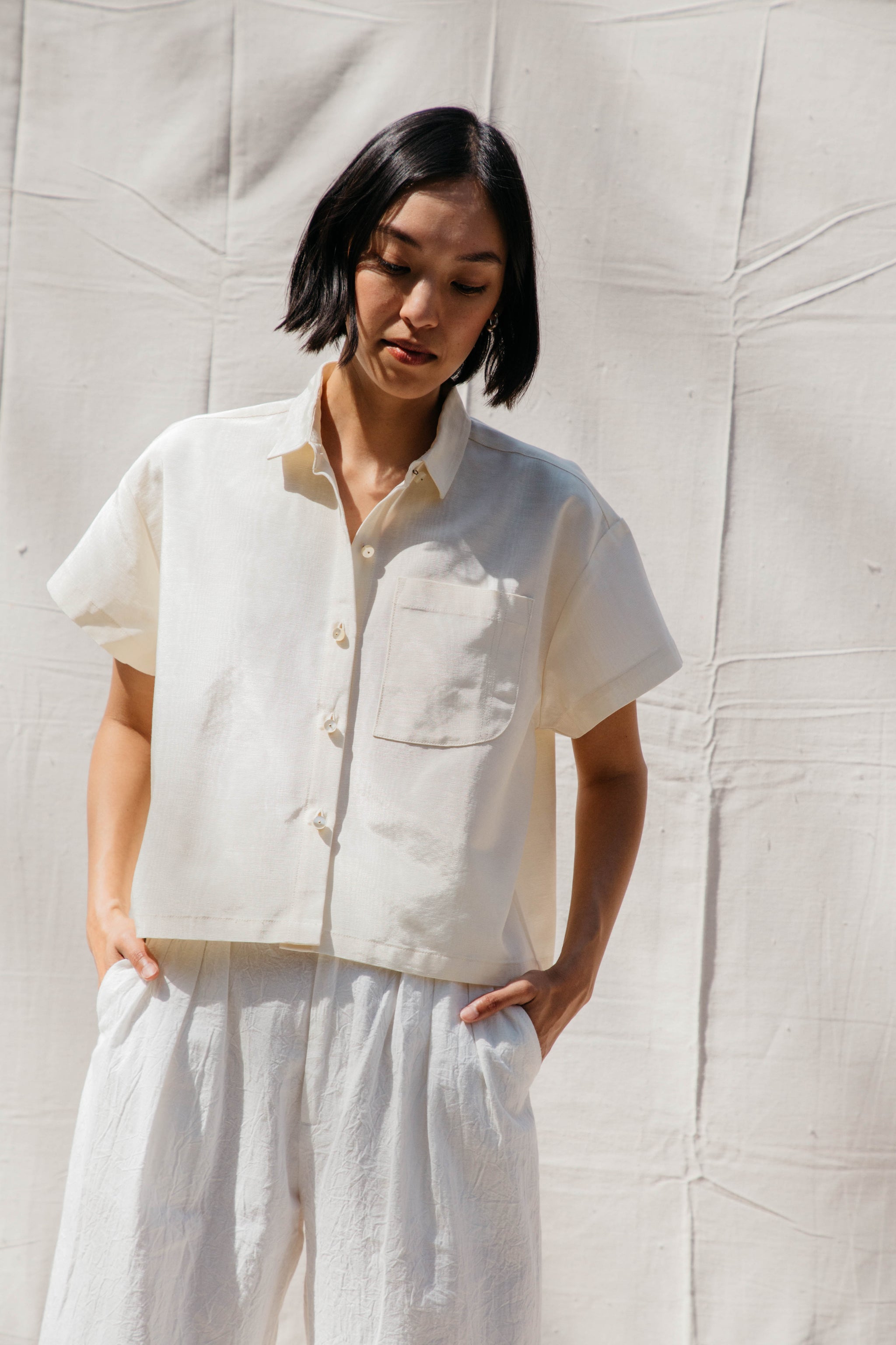ちこVoile Front Press Shirt Corso Buttondown - Ivory Moire – Nikki Chasin