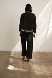 Alpha Buttondown Zig Zag Appliqué- Black/Grasshopper