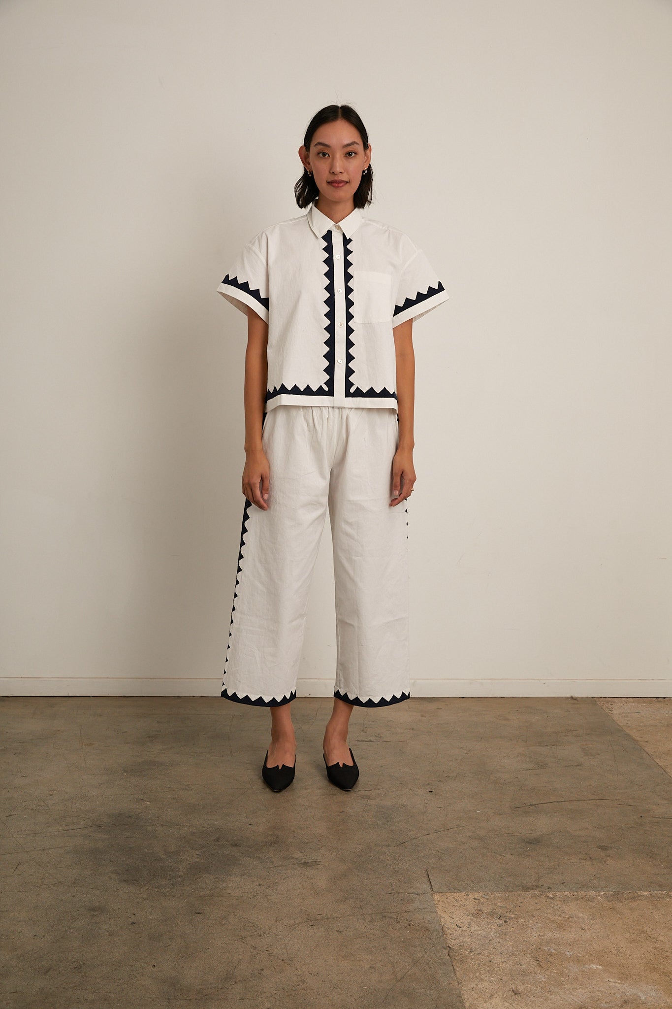 Zigzag Corso Buttondown Cotton - Ivory/Navy