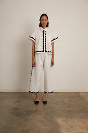 Zigzag Corso Buttondown Cotton - Ivory/Navy