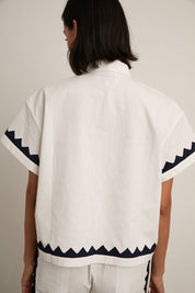 Zigzag Corso Buttondown Cotton - Ivory/Navy