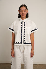 Zigzag Corso Buttondown Cotton - Ivory/Navy