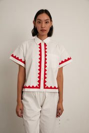 Zigzag Corso Buttondown Cotton - Ivory/Poppy