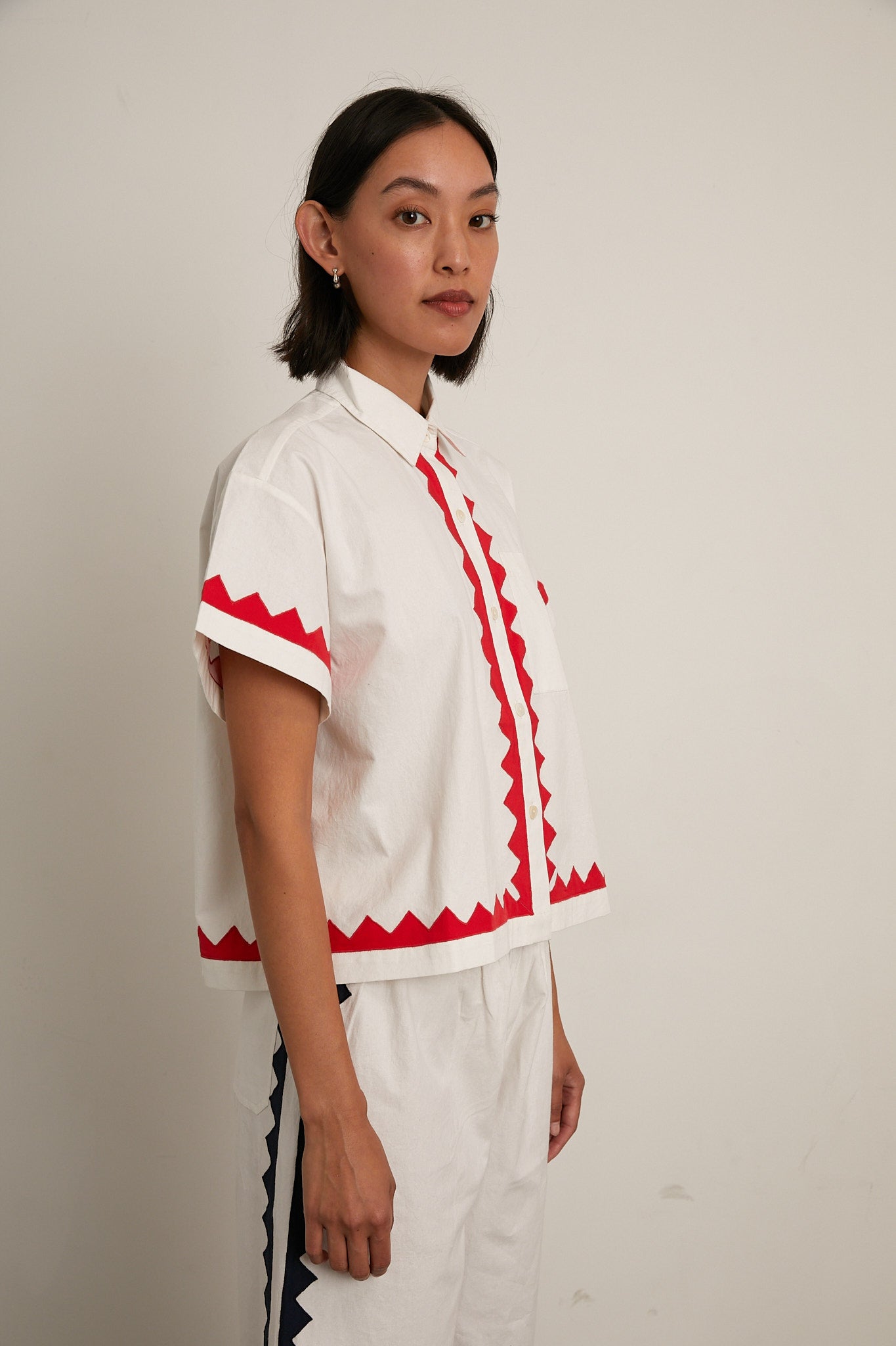 Zigzag Corso Buttondown Cotton - Ivory/Poppy