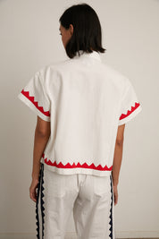Zigzag Corso Buttondown Cotton - Ivory/Poppy