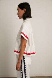Zigzag Corso Buttondown Cotton - Ivory/Poppy
