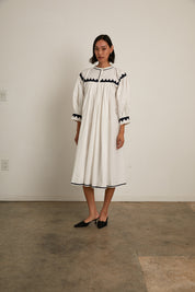 Twirling Dress Zig Zag - Ivory/ Navy