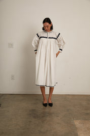 Twirling Dress Zig Zag - Ivory/ Navy