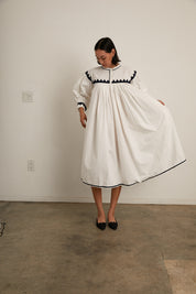 Twirling Dress Zig Zag - Ivory/ Navy