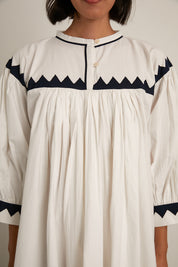 Twirling Dress Zig Zag - Ivory/ Navy