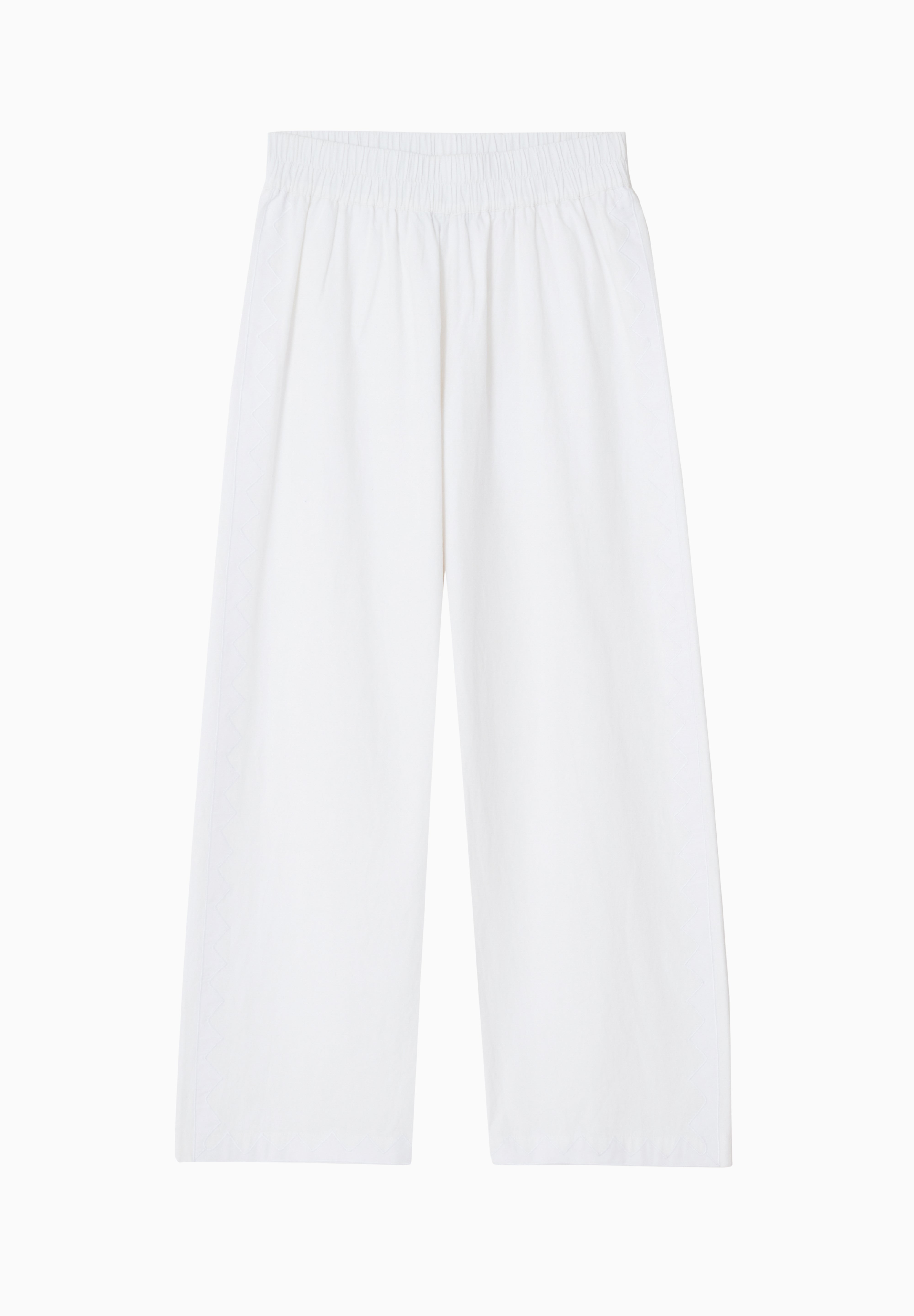 Patch Elastic Waist Pant Zig Zag Appliqué - White/White