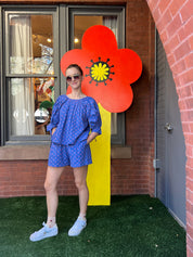 Nikki Chasin x The House That Lars Built Juli Puff Sleeve Top in Cobalt Karin Floral
