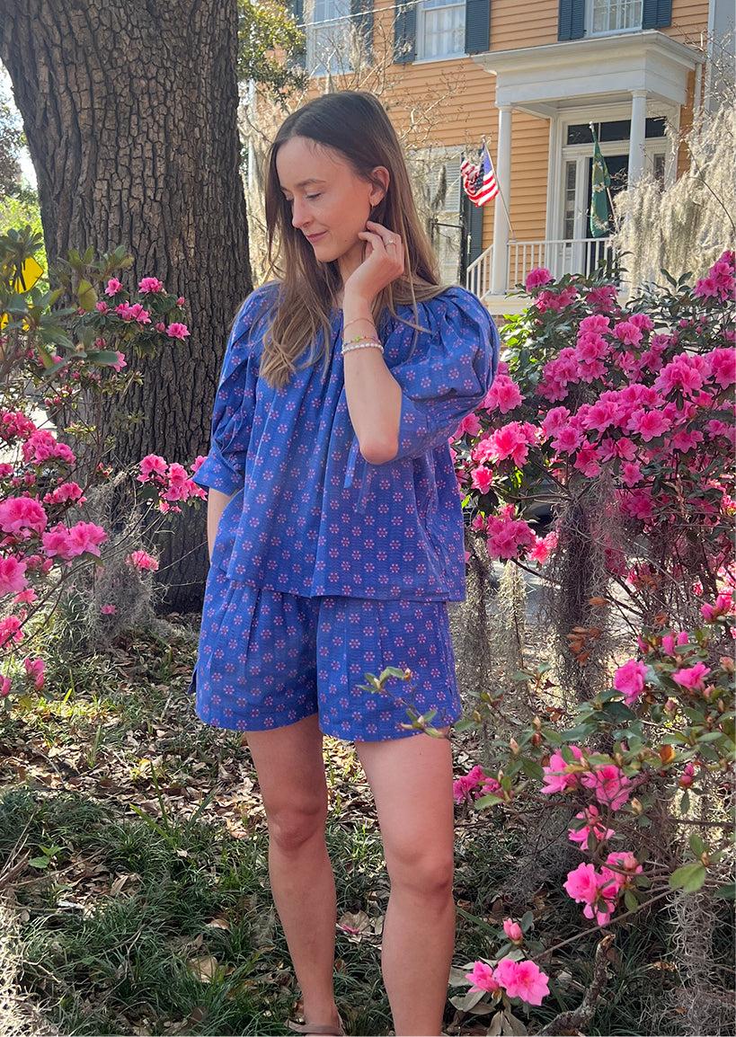 Nikki Chasin x The House That Lars Built Camper Short in Cobalt Karin Floral
