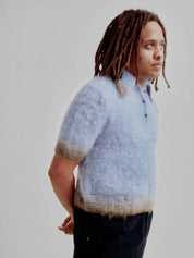 Compact Knit Polo - Baby Blue & Green