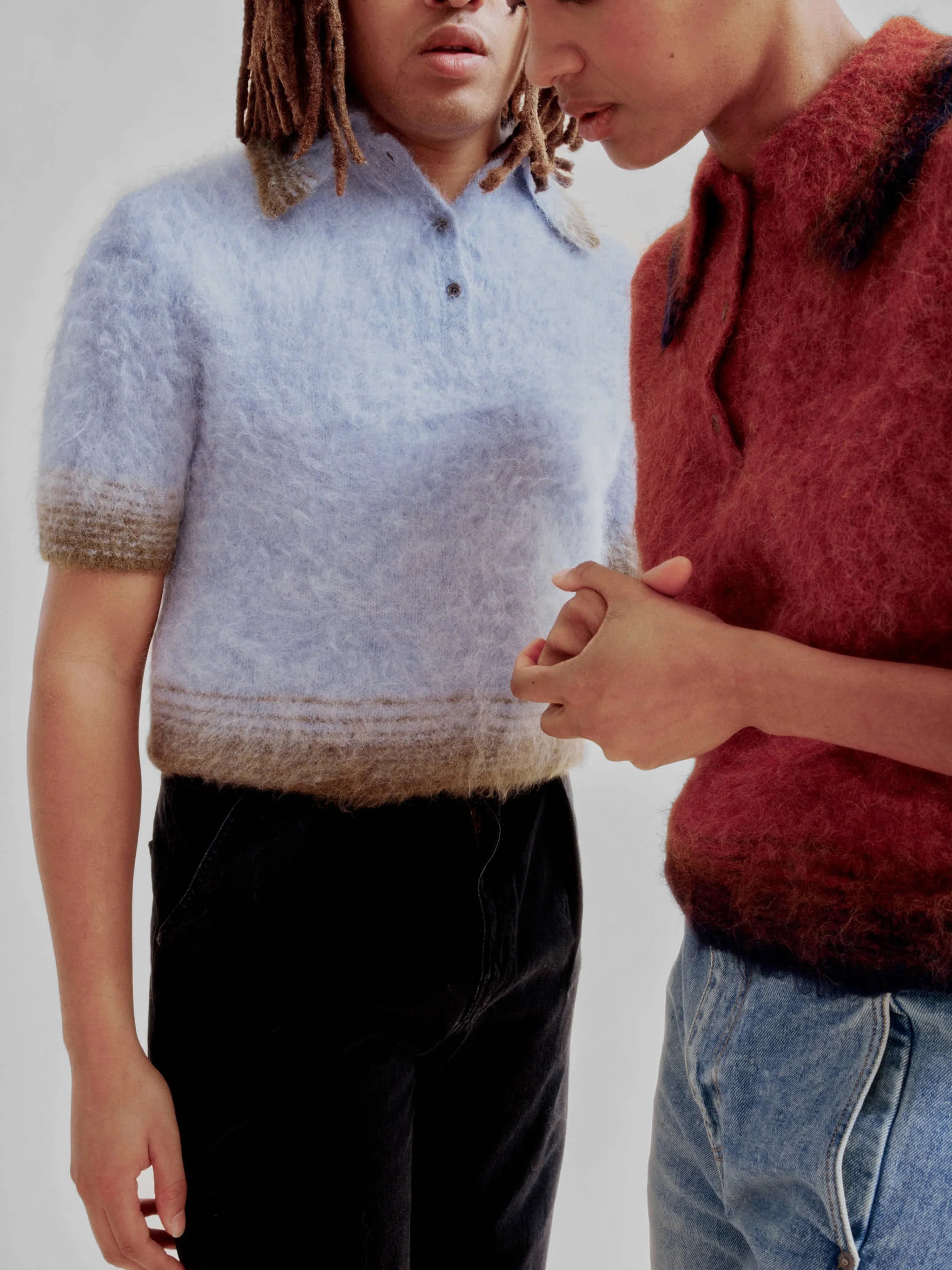 Compact Knit Polo - Baby Blue & Green