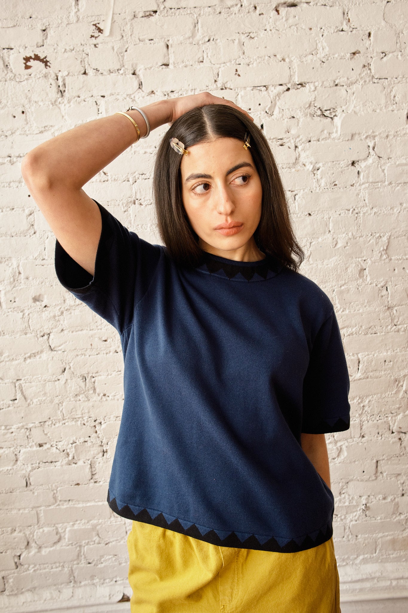 Sawyer Zig Zag Sweater Tee - Navy/Black