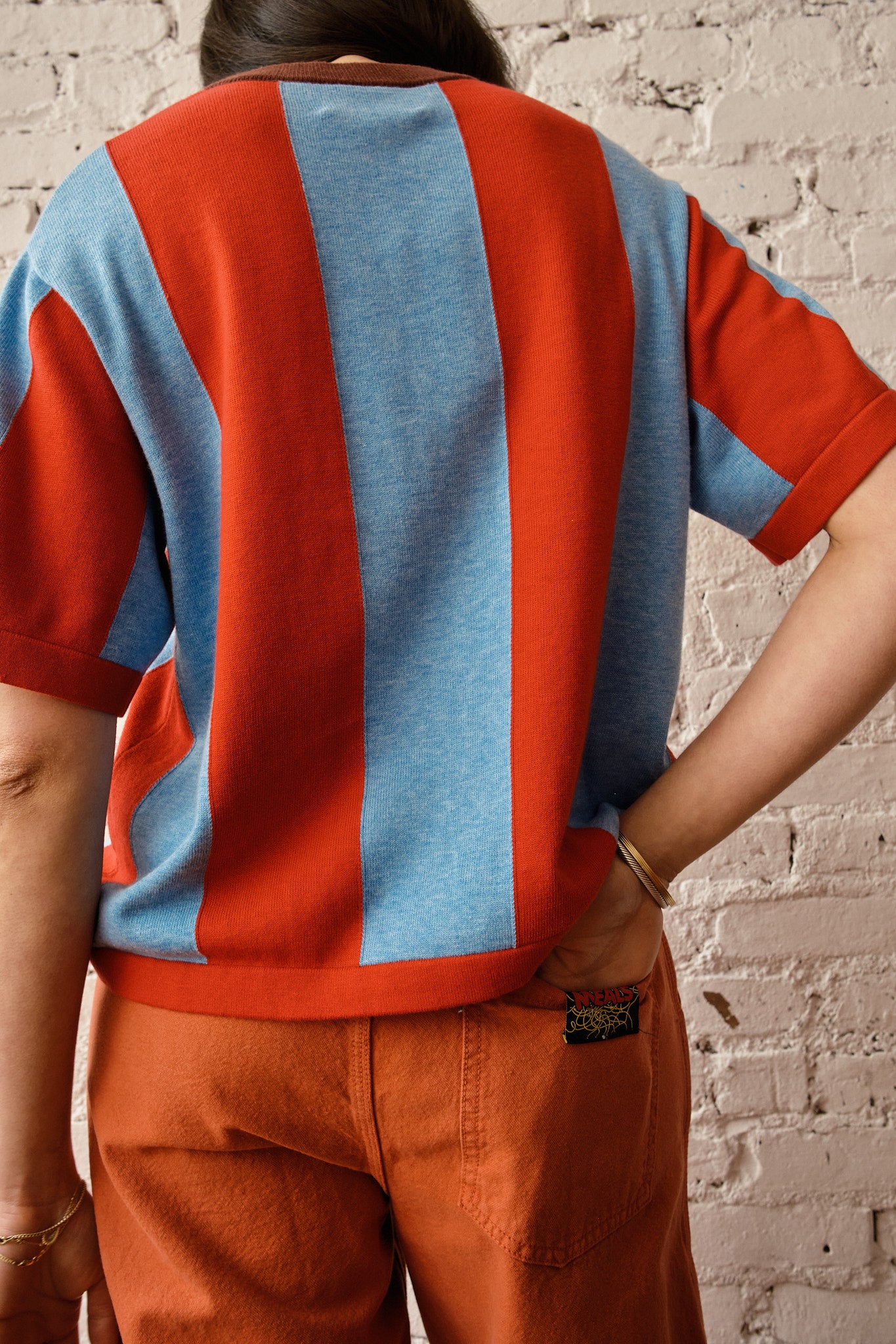 Sawyer Vertical Stripe Sweater Tee - Cherry/Powder