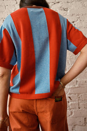 Sawyer Vertical Stripe Sweater Tee - Cherry/Powder