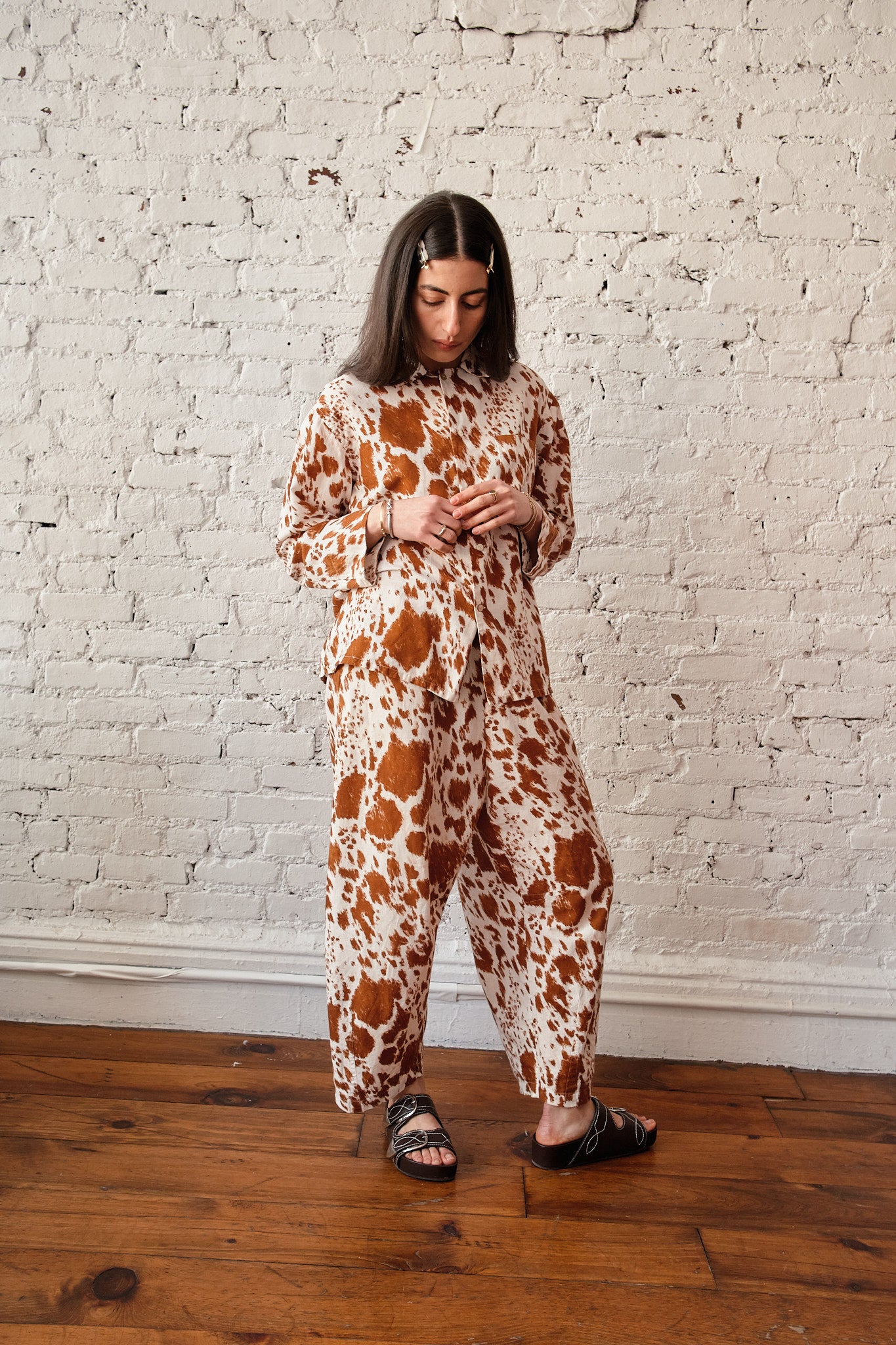 Homer Buttondown Cotton/Linen -  Cow Print