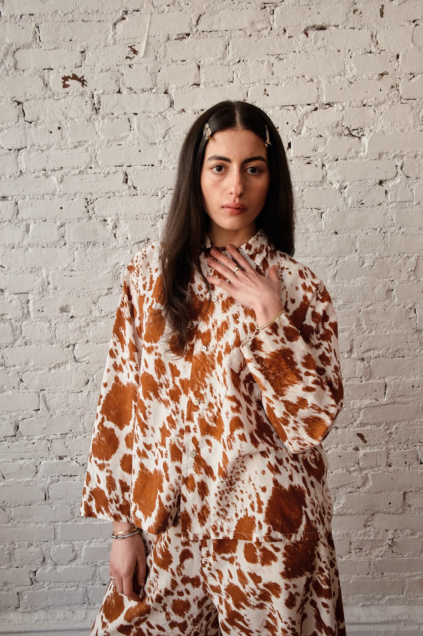 Homer Buttondown Cotton/Linen -  Cow Print