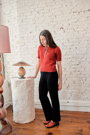 Cecilia Marl Cashmere Henley - Lava/Wine