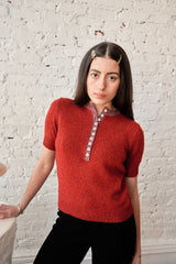 Cecilia Marl Cashmere Henley - Lava/Wine