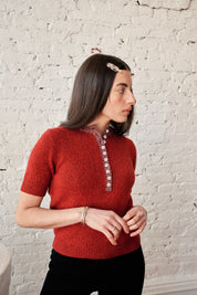 Cecilia Marl Cashmere Henley - Lava/Wine