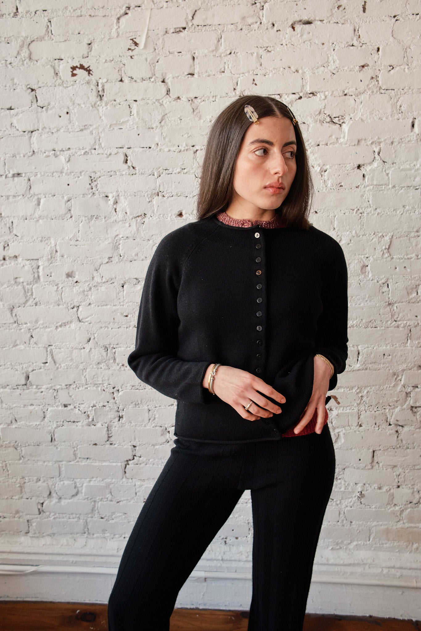 Ida Rollneck Cashmere/Merino Cardigan - Black