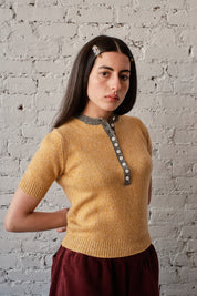 Cecilia Marl Cashmere Henley- Mustard/Dove