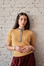 Cecilia Marl Cashmere Henley- Mustard/Dove
