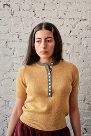 Cecilia Marl Cashmere Henley- Mustard/Dove