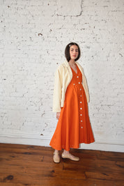 Sleeveless Baroness Cotton/Linen Dress - Persimmon