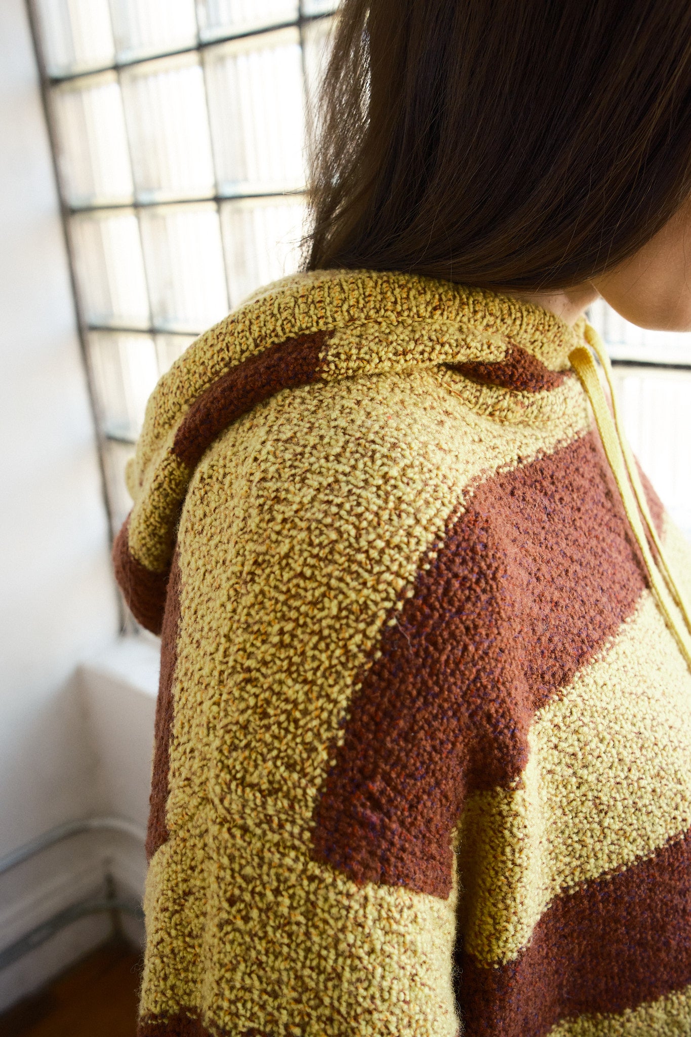 Sal Striped Hoodie Textured Merino - Mustard/Rust