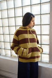 Sal Striped Hoodie Textured Merino - Mustard/Rust