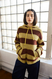 Sal Striped Hoodie Textured Merino - Mustard/Rust
