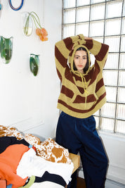 Sal Striped Hoodie Textured Merino - Mustard/Rust