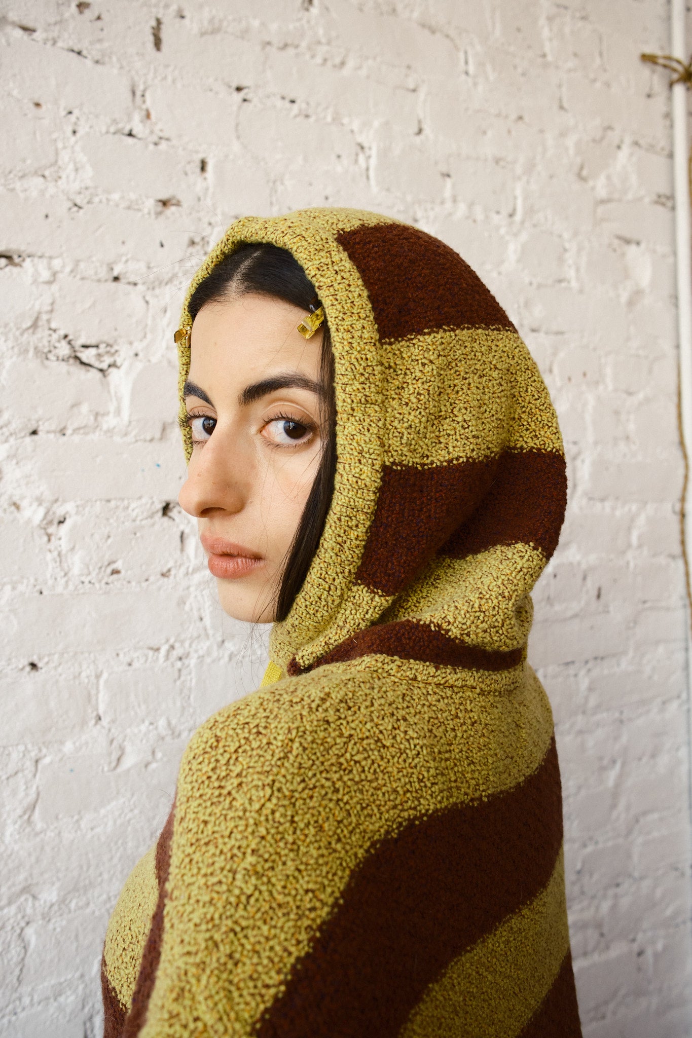 Sal Striped Hoodie Textured Merino - Mustard/Rust