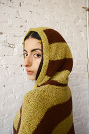 Sal Striped Hoodie Textured Merino - Mustard/Rust