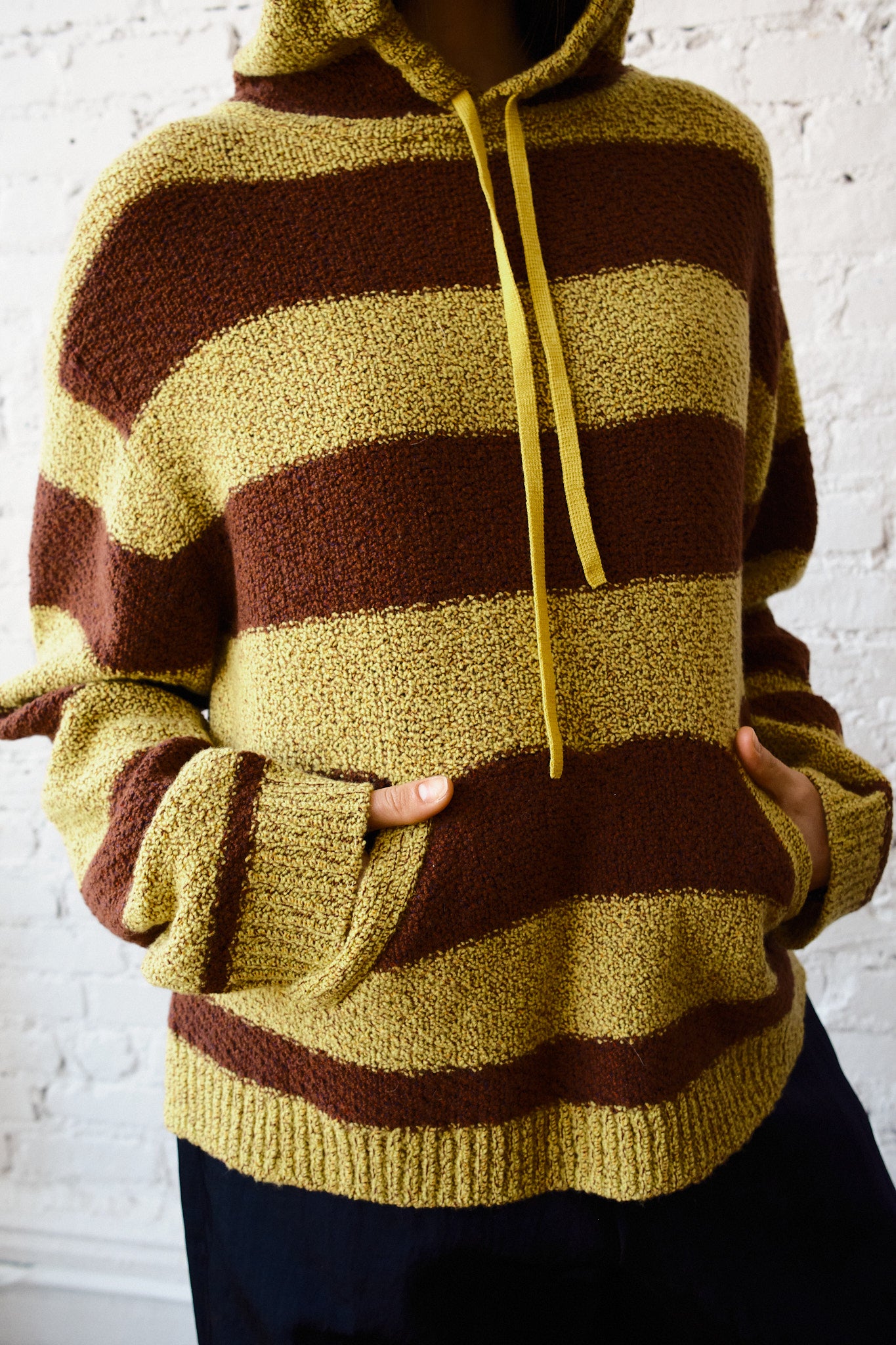 Sal Striped Hoodie Textured Merino - Mustard/Rust