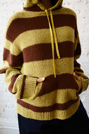 Sal Striped Hoodie Textured Merino - Mustard/Rust