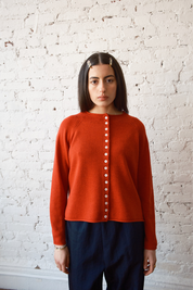 Ida Rollneck Cashmere/Merino Cardigan - Lava Red
